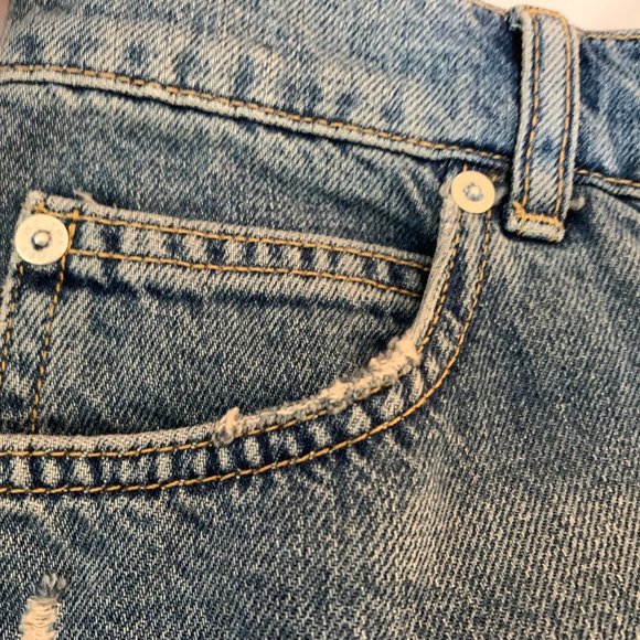 We The Free Hallie Distressed 100% Cotton Denim Mini Skirt Size 27 - Picture 4 of 13